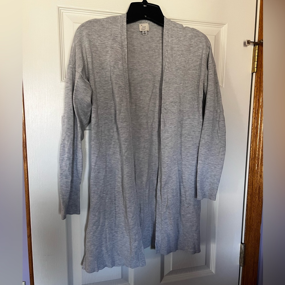 A New Day Open Front Cardigan‎ Sweater Women's Medium Gray EUC
